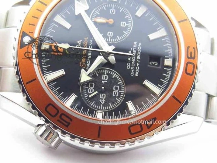 0110 Sophisticated Planet Ocean Master Chronometer Chrono SS OM 1:1 Best Edition Orange On SS Bracelet A 8156